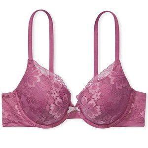 VICTORIA’S SECRET 34C Body Bra NWT Lightly Lined Demi - Floral Lace Purple